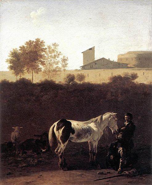Karel Dujardin Italian Landscape with Herdsman and a Piebald Horse Spain oil painting art